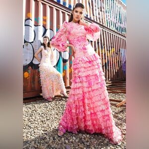 Salvatore Piccione SS20 Floral 100% Silk Maxi Dress in Pink Size 42